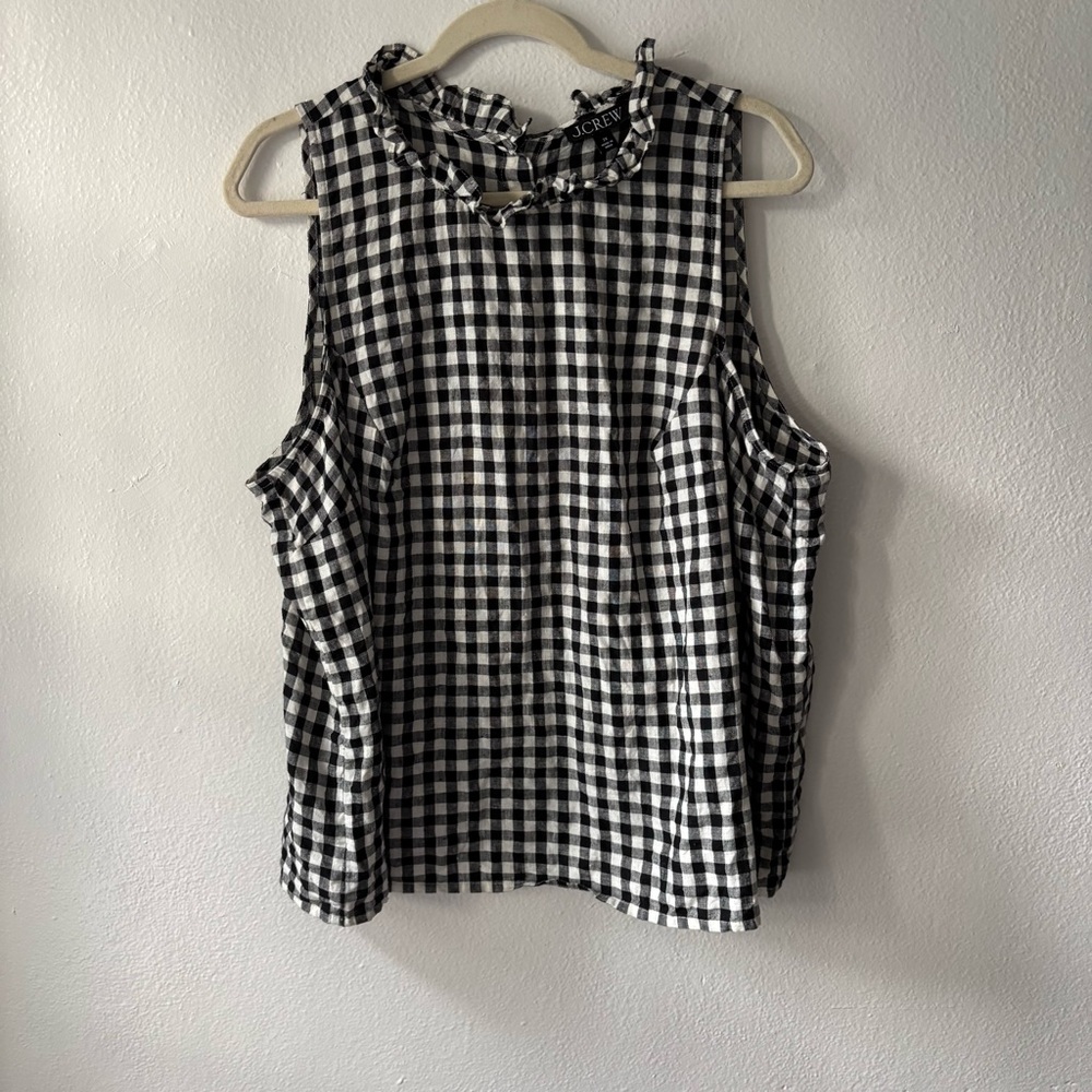 J. Crew Black and White Gingham Linen Women's Top